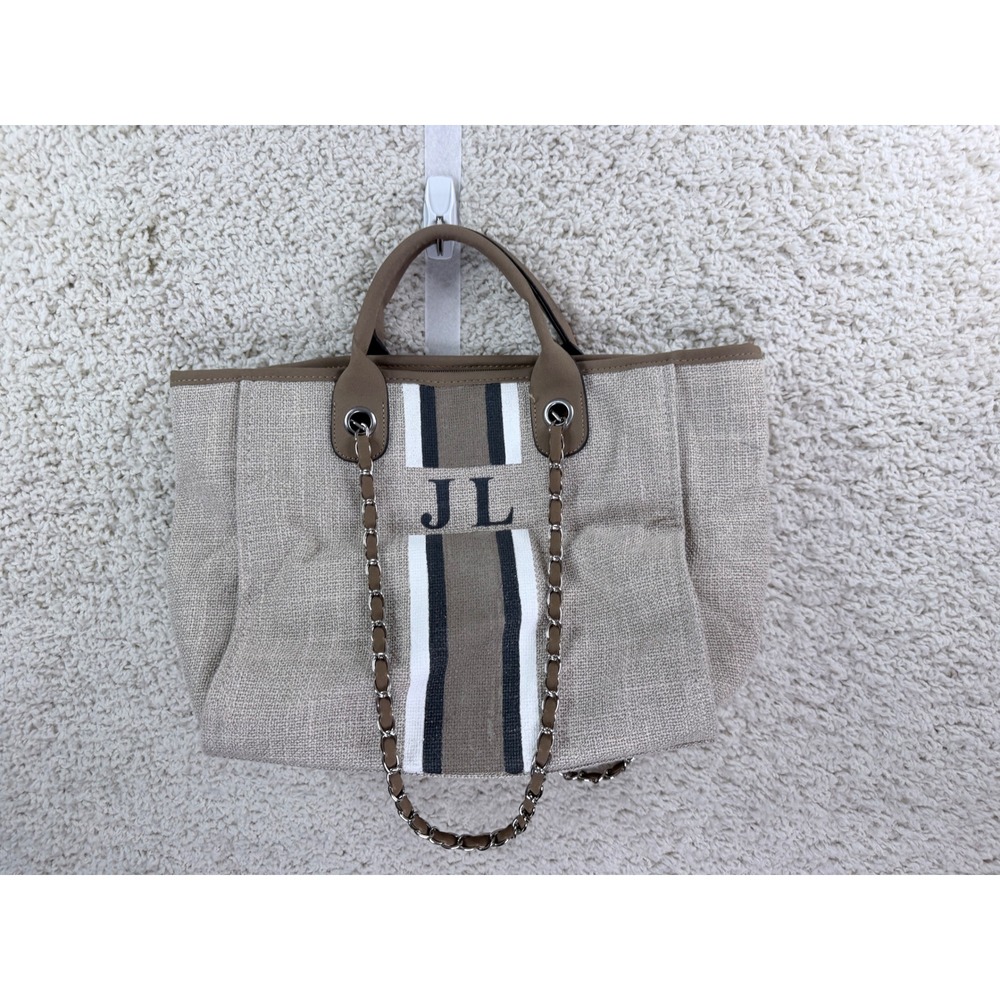 Lily & Bean Canvas Purse Women Large Beige Excellent JL Monogram Tote Bag